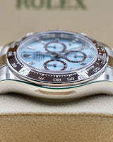 Rolex Cosmograph Daytona 116506 — 950 Platinum | Ice Blue Diamond Dial | Chestnut Brown Cerachrom Bezel | Full Set