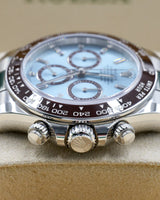 Rolex Cosmograph Daytona 116506 — 950 Platinum | Ice Blue Diamond Dial | Chestnut Brown Cerachrom Bezel | Full Set
